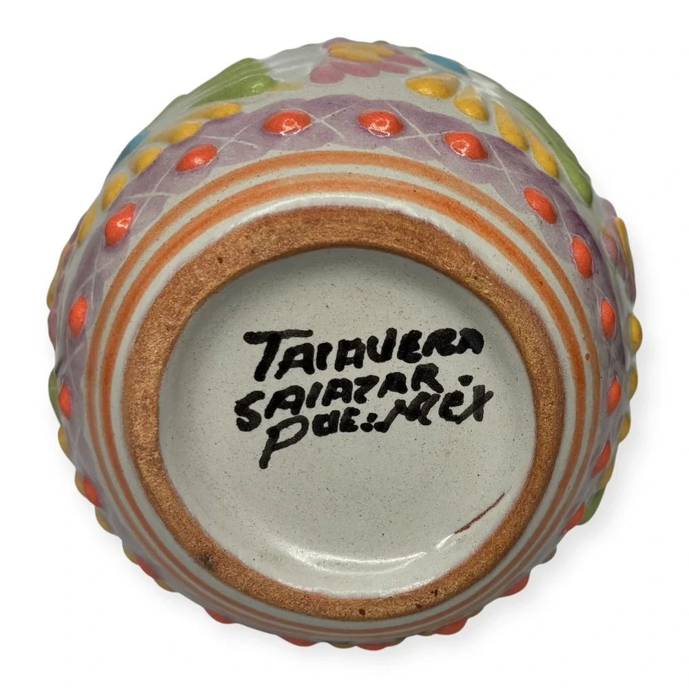 Colorful Televera Salazar Pue Mexico Ceramic Art Tumbler Cup 4.25” x 3.5”